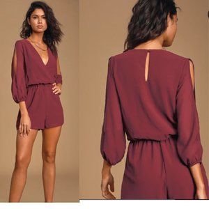 Brand NEW Lulus Long-sleeve Burgundy/Wine Romper Lightweight/Breezy Cut-out arms